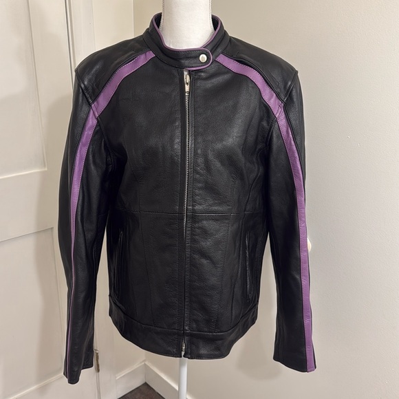 Unik Jackets & Blazers - Unik Leather Jacket Black Purple Heart Motorcycle Biker Racing Women’s XL